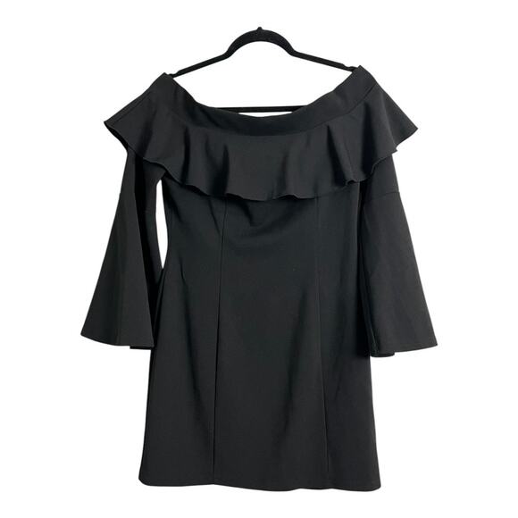 AQUA Ruffled Off Shoulder Sheath Mini Dress Black Women's Size M Formal Classy - Picture 2 of 7